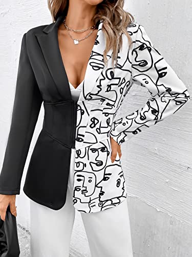 WDIRARA Women's Colorblock Figure Graphic Print Long Sleeve Zipper Elegant Blazer4