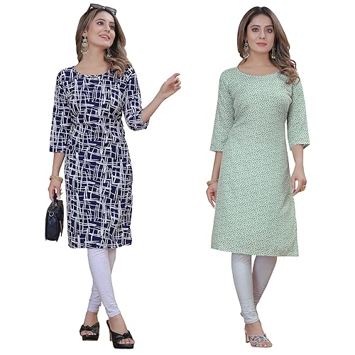 Image of PRAZVIKA Women's Multicolor Exclusive Crepe Kurta||Pack of 2 Kurta||Kurta for Women