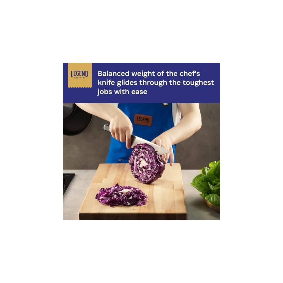 LEGEND-COOKWARE-Premium-8-German-Steel-Chef-Knife-Professional-Kitchen-Knives-Sharp-Full-Tang-Stainless-Steel-wBlack-G10-Handle-All-Purpose-Cooking-Chefs-Knife-Gift-Packaging-wSheath LEGEND COOKWARE Premium 8” German Steel Chef Knife - Professional Kitchen Knives - Sharp, Full Tang Stainless Steel w/Black G10 Handle - All Purpose Cooking Chef’s Knife - Gift Packaging w/Sheath