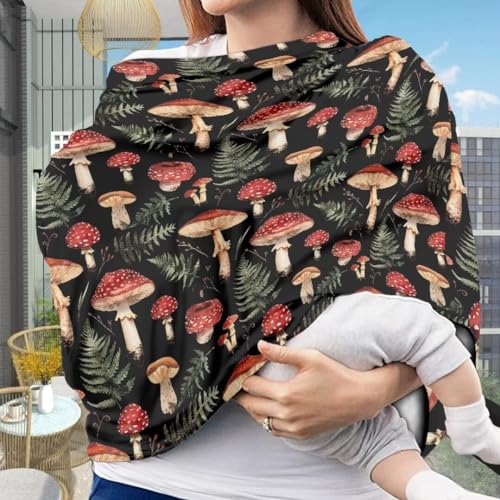 Image of Coldinair Mushroom Car Seat Cover for Babies Girls,Nursing Cover,Soft Stretchy Infant Carseat Canopy,Shopping Cart /High Chair /Stroller Covers