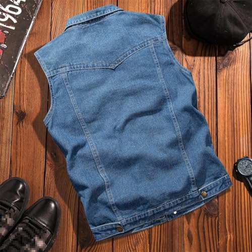 Men's Spring Autumn Ripped Denim Vest Sleeveless Jeans Jackets Pockets Denim Waistcoats Cowboy Vest3