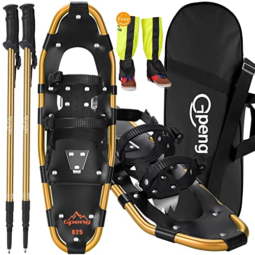 Gpeng 4-in-1 Xtreme Lightweight Terrain Snowshoes for Men Women Youth Kids, Light Weight Aluminum Alloy Terrain Snow Shoes with Trekking Poles and Free Waterproof Leg Gaiters, 14"/21"/25"/27"/30"