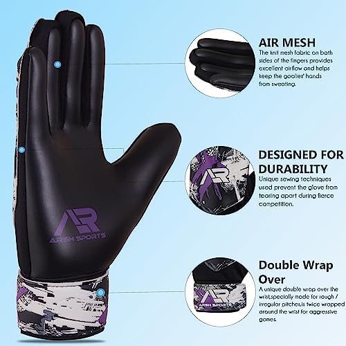 Guantes de portero de fútbol, guantes de portero de fútbol para niños, jóvenes, niños, niños, doble protección de muñeca a lo largo de 4 mm de palma de súper agarre