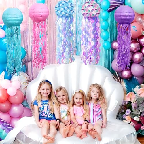 Image of 5pcs Colorful Hanging Jellyfish Paper Lanterns - Gradient Ocean-Themed Decor for Mermaid Party, Under The Sea Nursery Room, Wedding Birthday Party Decorations Pack Bulk