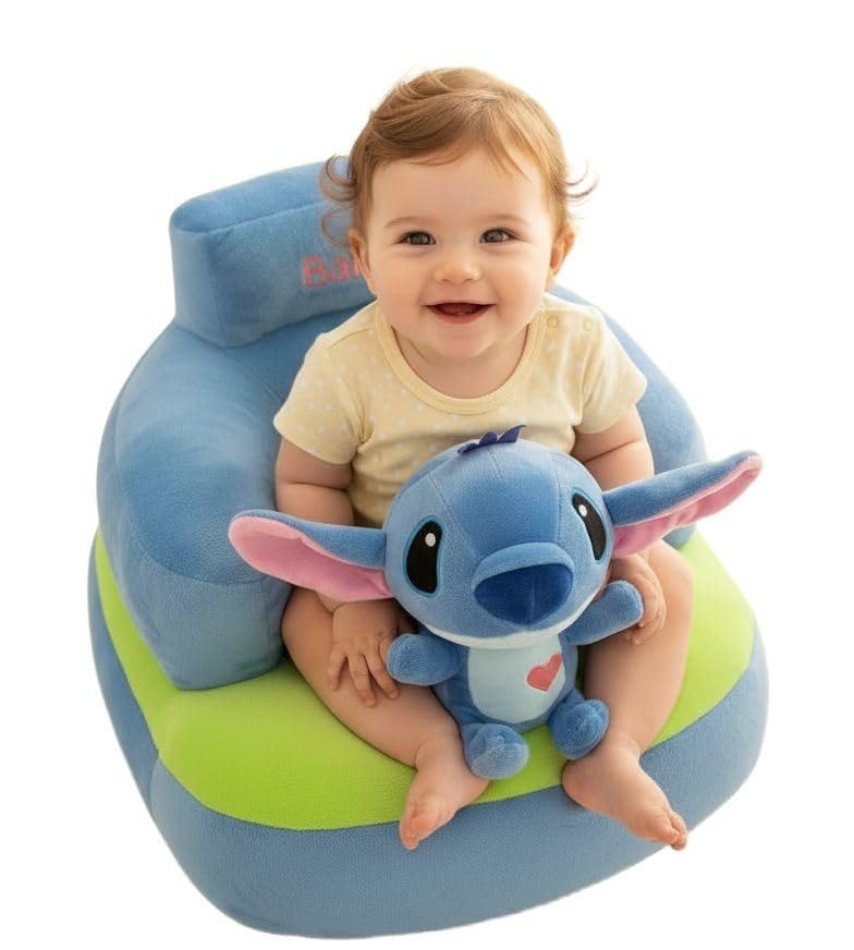 MONAMORE Baby Sofa Seat for Sitting Support Plush Infant Floor Seat Chair with Backrest & Safety Cushion Soft Toddler Learning Sitting Trainer Cartoon Baby Couch Blue Green