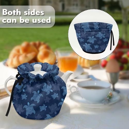 Image of Sea Turtle Insulated Kettle Cover for Kitchen Tea Cozies to Keep Tea Warm, Teapot Cozy Breakfast Warmer for Home Indoor Table Decorations