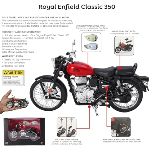 Image of Die-cast Alloy Motorbikes for Kids 1:14 Scale Alloy Model Bikes Pull Back Toys Suitable for 3+ Years Boys and Girls Multicolor (Pack of 1)【Colors as Per Stock】 (Bullet 350 Classic)