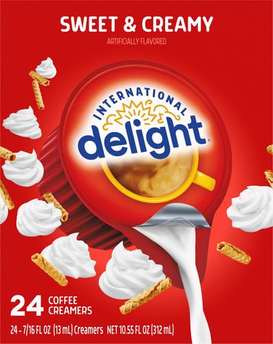 Image of International Delight Coffee Creamer Singles, Sweet & Creamy, Shelf Stable Flavored Creamer, 24 Ct, 16 FL Oz, Pre-Portioned Creamers (Pack of 6)