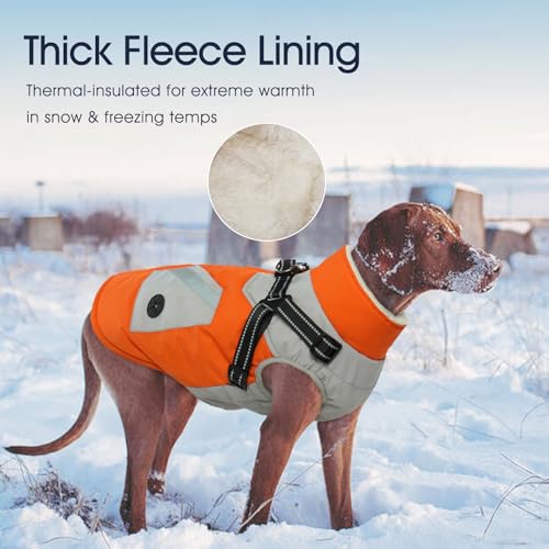 IECOii Dog Coat for Large Dogs, Orange, X-Large - Waterproof Winter Fleece Jacket with Harness, Turtleneck, Reflective Straps, Zipper Closure - Image 7