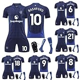 EESDCOS 2024-2025年 最新 アウェイ マンチェスター・ユナイテッド ラシュフォード アントニー・マルシャル カゼミーロ ユニフォーム 靴下を持参す スポーツウェア ユニフォーム 背番号10番 9番 子供 大人 夏服 半袖 男性 女性 学生 (M,番号なし)