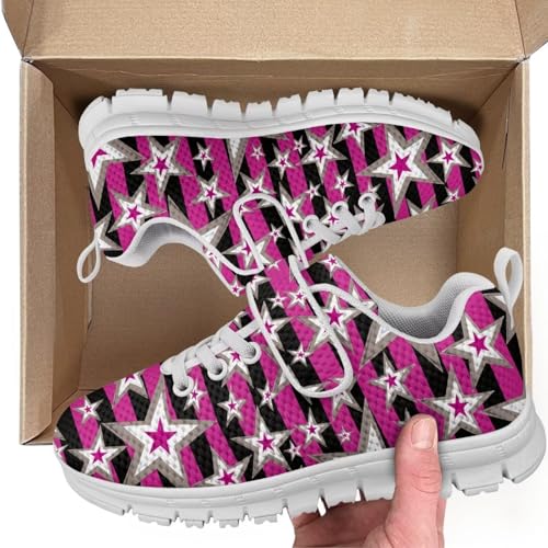 Kids Boys Girls Running Shoes Comfortable Lightweight Slip on Sneakers Athletic Tennis Shoes Star Stripe Pattern（White Sole）2