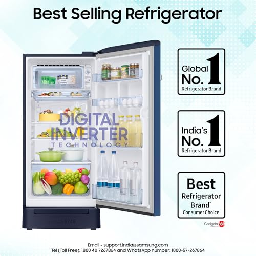 Image of Samsung 189 L, 5 Star, Digital Inverter, Direct-Cool Single Door Refrigerator (RR21H2H25CU /HL, Camellia Blue, Base Stand Drawer, Single Touch Defrost, 2026 Model)