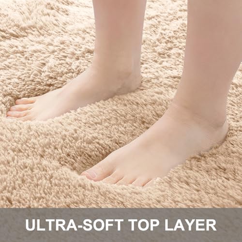 OLANLY 8x10 Machine Washable Large Area Rugs for Living Room, Bedroom, Soft Fluffy Shaggy Bedside Rug, Indoor Floor Carpet for Kids Girls and Boys, Dorms, Nursery, Home Decor Aesthetic, Beige