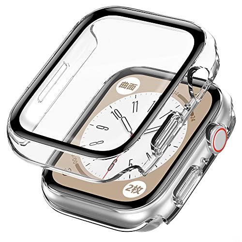 amBand ケース コンパチブル 45mm Apple Watch Series 8 7 強化ガラス フィルム iwatch 7/8 45 mmに対応 耐衝撃 曲面 保護カバー 2枚入り クリア