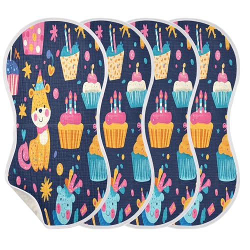 Birthday Cake Plant Burp Cloths Cotton Baby Washcloths,Large 22x11in Burping Cloth Absorbent and Soft for Newborn Baby Boys and Girls,4 Pack3