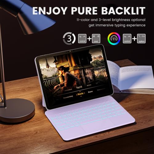Image of RAYMCRAFT for iPad 11th(A16, 2025) /10th Generation Case with Keyboard, Magic Keyboard 2022, Springy Backlit Keys, Stain-Resistant Surface, Multi-Touch Trackpad, Light Purple