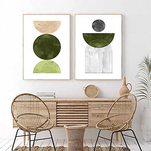 Mid Century Modern Gallery Wall Art Canvas Prints Picture Boho Wall Art Green for Living Room Decor Watercolor Posters for Wall Mid Century Canvas Prints for Home Decor Mid Century Wall Deco 20x28inchx2 No Frame