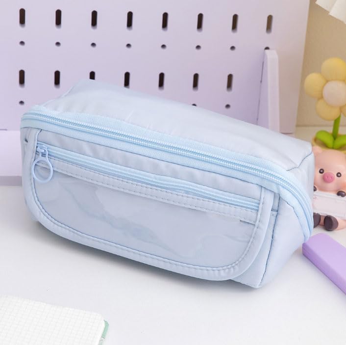 Image of Kawaii Cute Aesthetic Pencil Case for Girls & Boys | 3 Layer 6 Compartment Large Capacity Pencil Pouch with Zipper | Cartoon Stationery Organizer Bag for Students & Kids