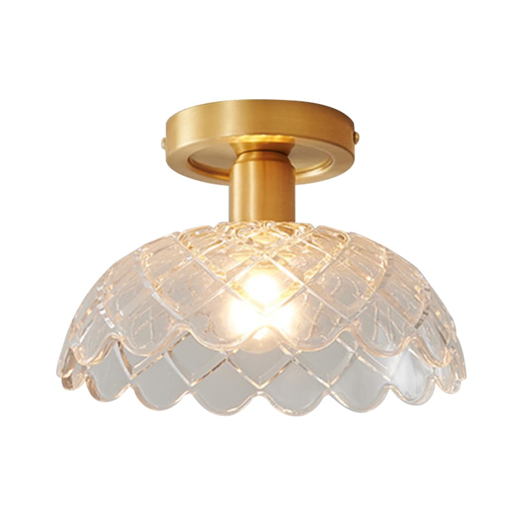 HXYSXHJUO Nordic Glass Dome Ceiling Light Fixture - Mini Chandelier Copper Accent for Living Room, Hallway, and More