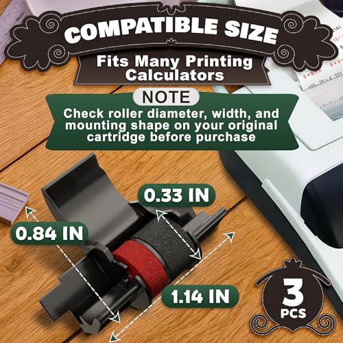 3 Pack Calculator Ink Roller Black/Red - IR40T Compatible with Casio HR-170RC, HR-100TM / Canon P23-DHV Calculator/Sharp EL-1801V, EL-1750V & More - Individually Sealed Calculator Ink Cartridge