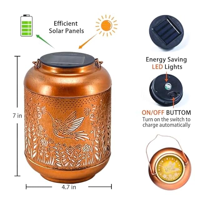 Hummingbird Solar Lanterns Outdoor Waterproof Hanging Solar Lights Hummingbird Gifts for Women Men Metal Bird Decorative LED Lanterns for Yard, Patio, Lawn, Tabletop, Pathway, Landscape, Garden Decor