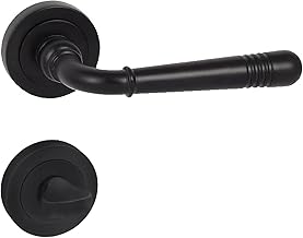 domino Door Handle Set Toilet - Bathroom Set Round Rosette Door Fitting for Bathroom Doors Set Toilet - Rosette Set Door Handle Made of Znal Black Door Handle Set LOFT-R Black