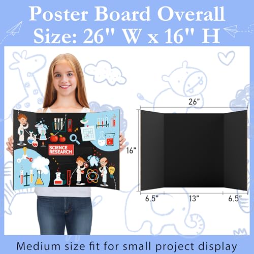 Image of AKONEGE 12Pcs Medium Trifold Poster Board, 26 inch x 16 inch Black Corrugated Cardboard Tri Fold Poster Boards for School Projects, Presentations, Science Fair, Photo Display, Art Exhibition