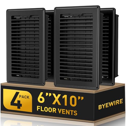 Floor Register - Floor Vent Covers 6x10 - Heavy Duty Steel Vent Covers for Home Floor and Wall - Adjustable Air Vents for Bedrooms & Living Rooms - Proof Finish Walkable Floor Vents - Black - 4 Pack