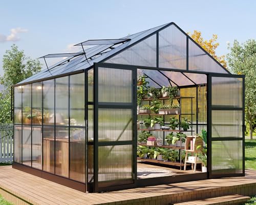 HOWE 10x12x8.4 FT Polycarbonate Greenhouse with 4 Vent Windows
