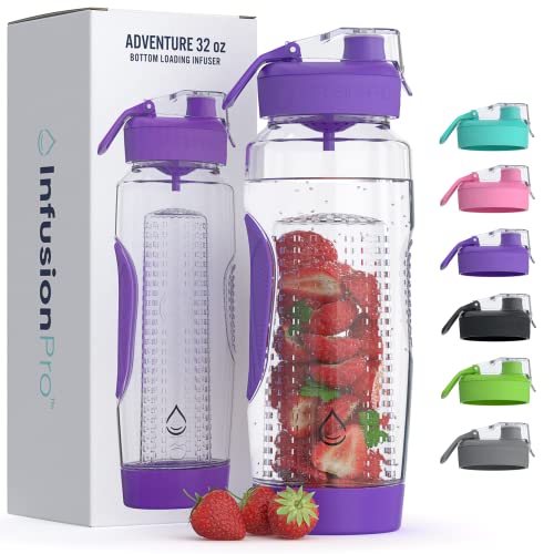 Infusion Pro 32 oz Infuser Water Bottle With Fruit Infuser - Insulated Sleeve & Fruit Infused Water eBook : Bottom Loading, Large Water Infuser for More Flavor : Great Gift Water Bottles For Women