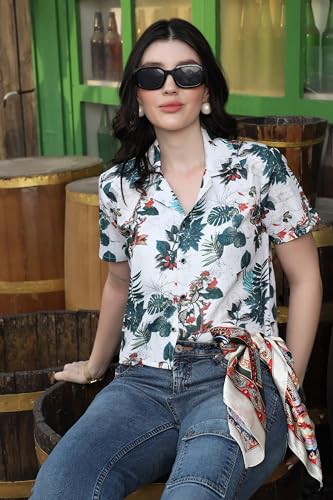 Image of Zilcon Women's Cotton Printedshort Tops for Woman Half Sleeve Hawaiian Top Club Party Disco T-Shirt for Women Stylish, Festival wear, Tops