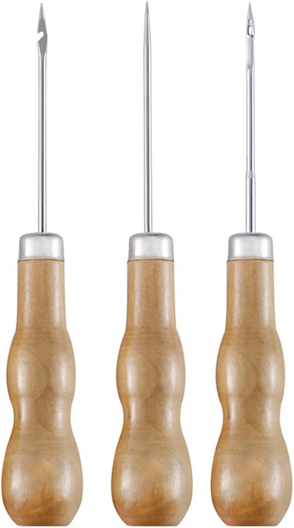 Lezna Coser Cuero Punzón, Punzón Herramienta de Costura, Para Coser Cuero Punzón Con Mango De Madera Punzón Curvo Kit, Costura Artesanal Cuero Punzón Arañazos Artesanal Herramientas Cuero De Bricolaje