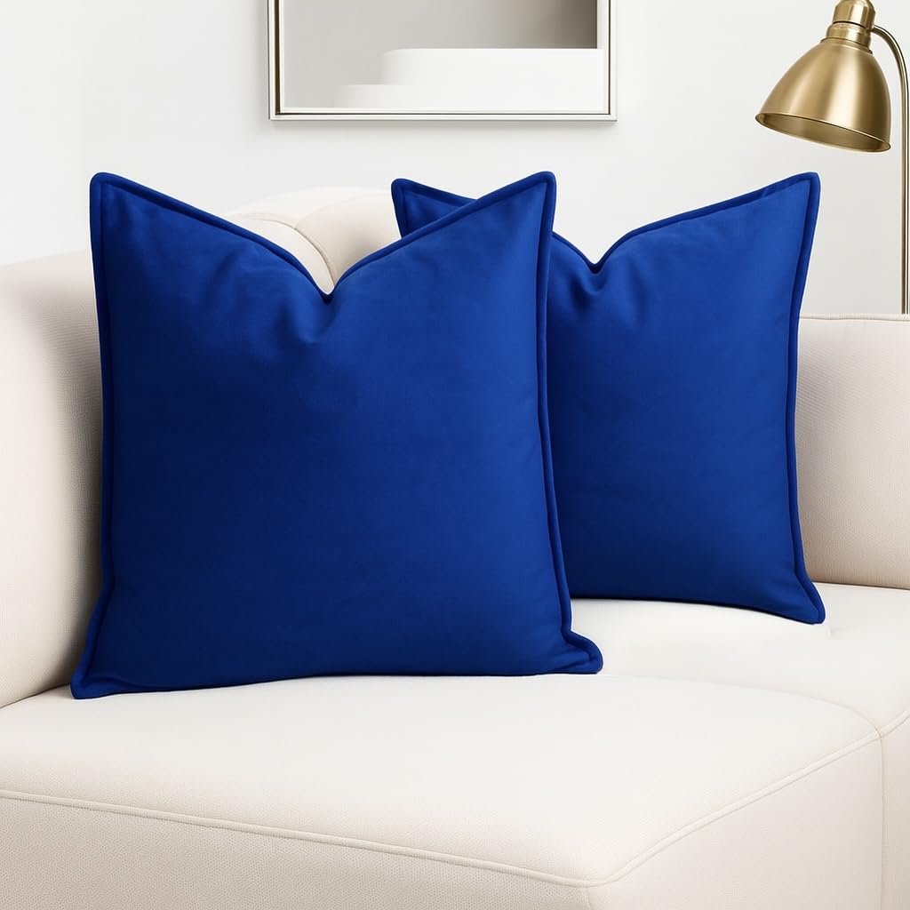 Luxury Velvet Cushion Covers – Soft Decorative Throw Pillowcases for Sofa, Bed, or Chair (Set of 2) (Blue, 55 x 55cm (Pack of 2))