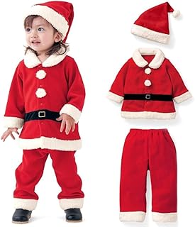 【FFF company】子供用 サンタクロース クリスマス コスプレ 衣装 男の子 女の子 上下 帽子 3点セット 80~110 ベビー キッズ サンタコス 着ぐるみ 仮装 コスチューム [並行輸入品]