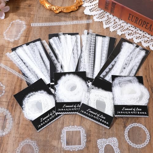 240 Stück Scrapbook Sticker Set Scrapbooking Spitze Papier Dekoratives Spitzenpapier Hohle Spitze Spitzenmuster für Scrapbooking Zubehör DIY Fotoalben Bullet Points Laptops