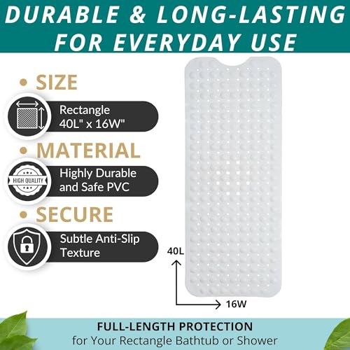 Image of ENKOSI Bath Mat - Large Non Slip Bathtub & Shower Mat - Extra Long 40 X 16 Inch Bathroom Mats for Tub Nonslip Anti Slip Bathmats (40X16 White 1-Pack)