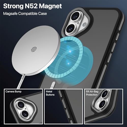 Image of eller sante Elementrix Back Cover Case for iPhone 16 Plus Scratch Resistant Camera Screen Protector TPU Shockproof 10ft Drop Protection Support Mag-Safe Wireless Charging- Grey