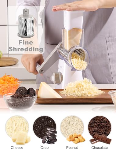 Image of Cheese Grater Rotary, Rotary Grater for Kitchen, Kitchen Grater Vegetable Slicer with 3 Drum Blades, Fast Cutting Cheese Shredder for Vegetables and Nuts