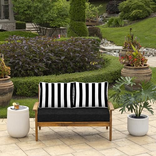 Image of Arden Outdoor Loveseat Cushion Set, 48 x 24, Water Repellent, Fade Resistant, Cushion Set for Couch, Bench, and Swing, Black Cabana Stripe