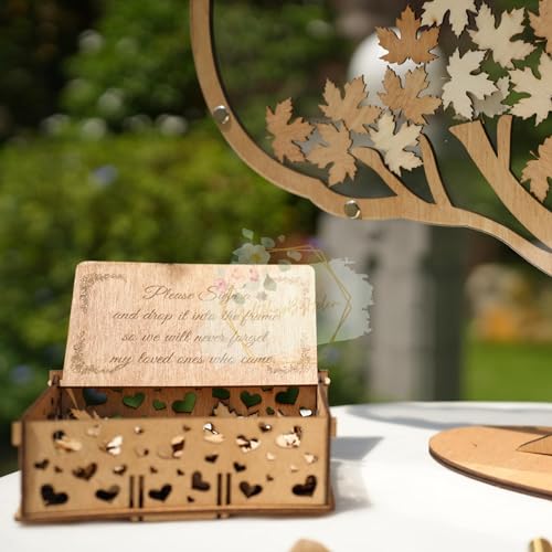 Image of Personalized Maple Tree Wedding Guest Book Alternative, Fall Leaf Drop Box | Personalized rustic fall wedding drop top box, wooden tree guest book alternative sign, unique bridal shower keepsake gift