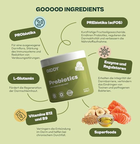 Gooddy – Probiotische & Präbiotische Snacks für Hunde, 85 Stück (300 g) – Mit Vitamin B12 & B9, Glutamin & Zink – Unterstützt Verdauung, Darmflora, Darmschleimhaut & Immunsystem – Gegen Durchfall