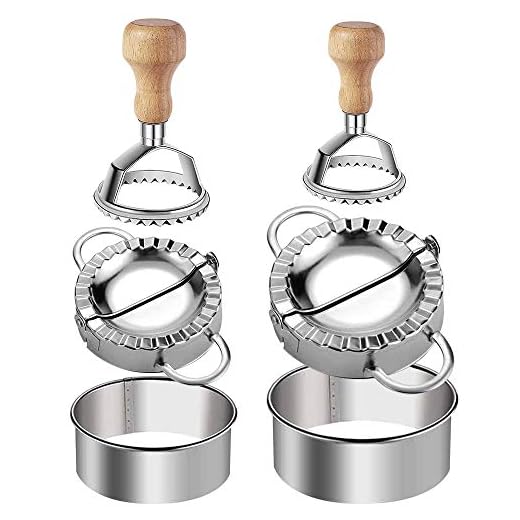 Ravioli Stamp Maker Cutter Round Shapes 2inch/2.56inch Mold with Wooden Handle +Dumplings Maker Dumpling Press Molds + Dumpling Skin Maker in 3.74inch/ 3.34inch Dumpling Wrapper Cutter Pie