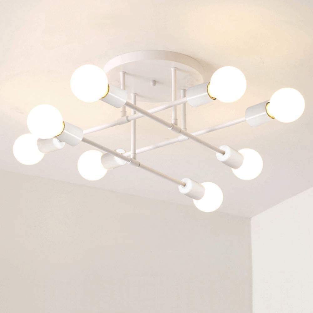 LED Industrial Iron Ceiling Lamp, Semi-Flush Mount Metal Retro Chandelier, Minimalist Kitchen Restaurant Living Room Lighting, E27 Anti-Rust & Durable,white,8 lights — image 1