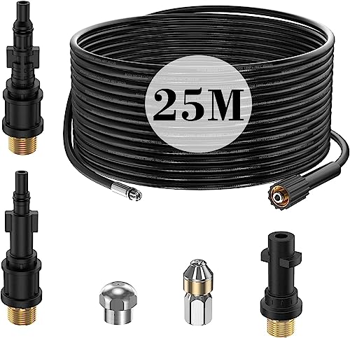 25M Tuyau Déboucheur Canalisation Nettoyage Haute Pression pour Kärcher K2 K3 K4 K5 K6 K7 HD HDS, 180Bar Kit Furet Professional avec Buse Rigides +...