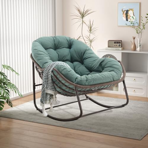 LIFEISLE Schaukelstuhl Schaukelsessel mit Rattan, Loungesessel drinnen &...