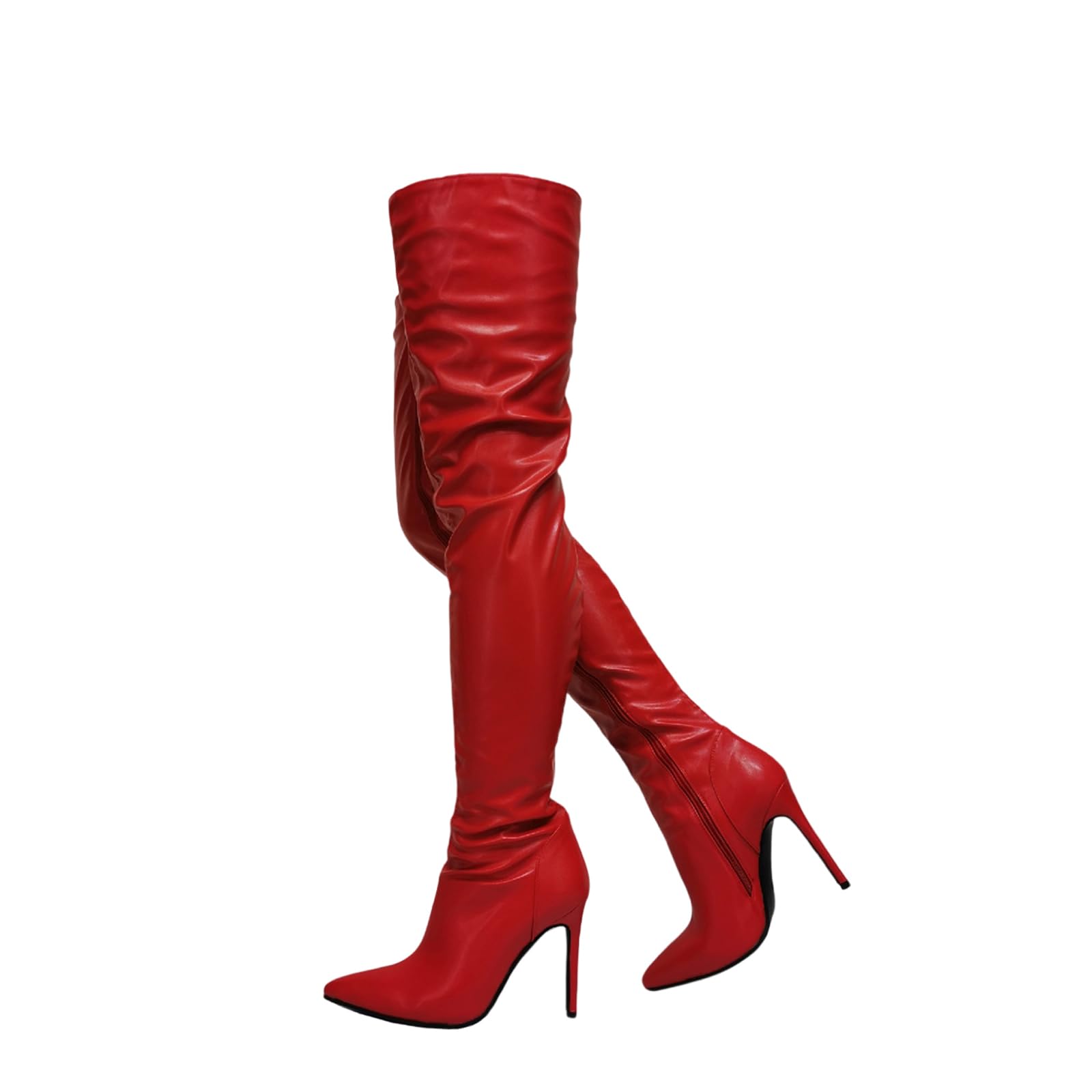 Bottes à Talons Aiguilles en Faux Cuir pour Femmes. Bottes Cuissardes Rouges pour Femme. Bottes Hautes pour Homme. Talons Hauts Strip-teaseuse