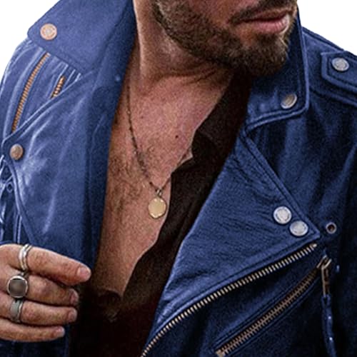 Men's Casual Leather Jacket Lapel Collar Bomber PU Jackets Zippers Motorcycle Biker Coat2