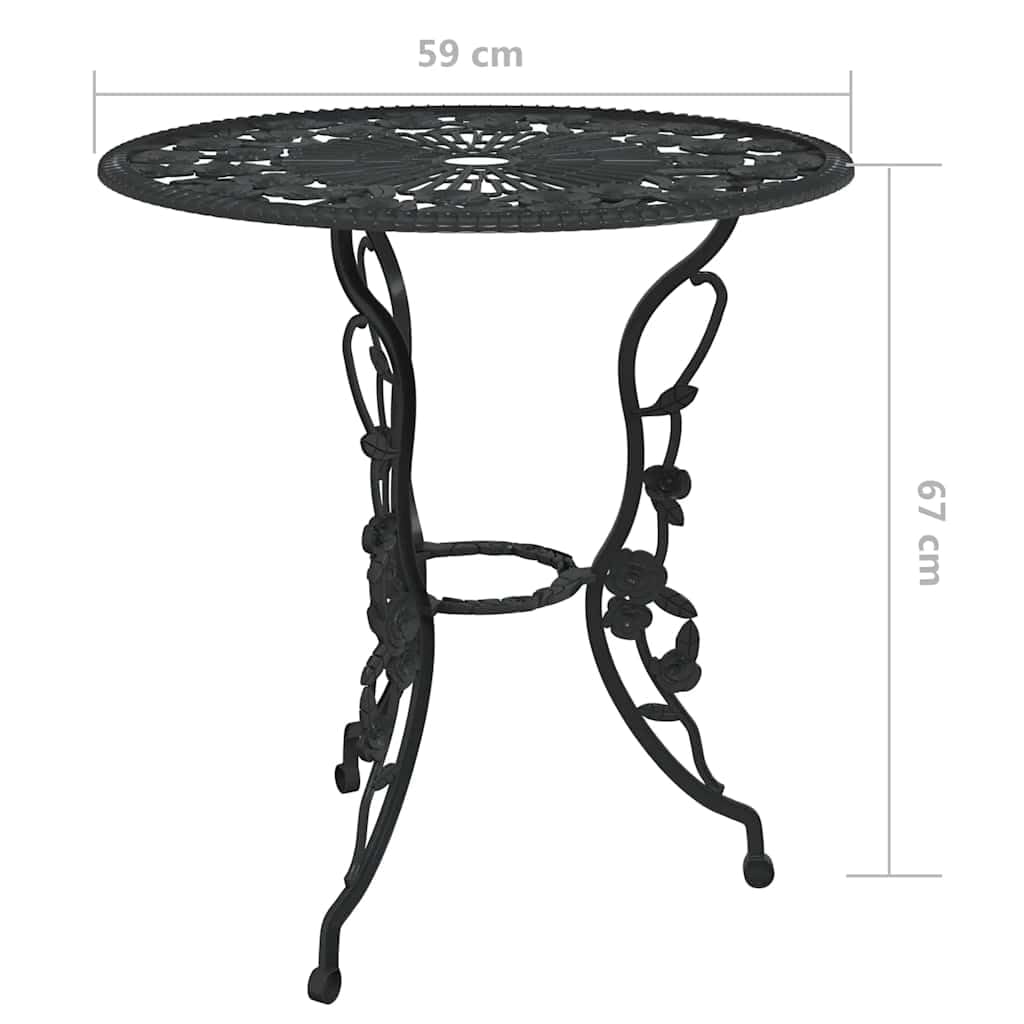 3-cz. zestaw mebli bistro ze stopu aluminium, czarny stół i krzesła bistro z żeliwnymi nogami, kwiatowy wzór, komplet mebli ogrodowych na patio i taras, wytrzymały do 110 kg