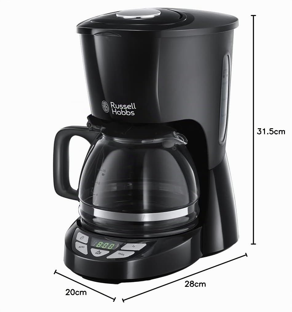Russell Hobbs Macchina Caffè Americano - Timer Digitale, Con Filtro per Estrazione e Aroma Ottimali - Max 10 tazze; Caraffa in Vetro da 1.25 L; Piastra riscaldante; Antigoccia; TexturePlus 22620-56