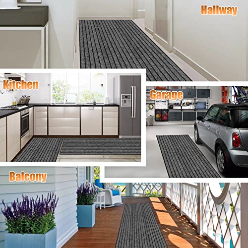 Weidear Hallway Runner Rug With Rubber Backing, Laundry Room Rug Non Slip, Washable Outdoor Indoor Rug Carpet Runner, Customized Area Rugs Mat For Entryway, Balcony, Deck-2Ft X 6Ft, Gray Stripe #TOP6